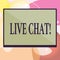 Conceptual hand writing showing Live Chat. Business photo text Conversation on the internet Multimedia mobile