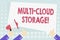 Conceptual hand writing showing Multi Cloud Storage. Business photo showcasing use of multiple cloud computing and