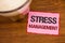 Conceptual hand writing showing Stress Management. Business photo text Meditation Therapy Relaxation Positivity Healthcare Wooden