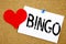 Conceptual hand writing text caption inspiration showing Bingo concept for Lettering Gambling to Win Price Success and