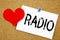 Conceptual hand writing text caption inspiration showing Radio concept for Media and Education and Love written on sticky note, re