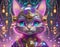 Conceptual head kitten kawai-shaped application icon, 3D rendering, frosted glass texture, futuristic style, translucent