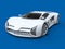 Conceptual high-speed white sports car. Blue uniform background. Glare and softer shadows. 3d rendering.