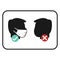 Conceptual icon for wearing a mask and not wearing a mask