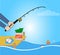 Conceptual illustration with fishing cartoon catching smartphone