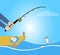 Conceptual illustration with fishing cartoon catching smartphone