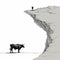 Conceptual Illustration: Man And Cow On Cliff