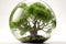 Conceptual illustration of an orb with vegetaion, plants and trees. Earth Day Concept. Generative AI