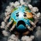 Conceptual image of a globe crying and despairing because it is devastated by pollution