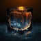 Conceptual image of an ice cube with fire or flames inside. abstract, creative, metaphoric and symbolic conceptual image. Ai