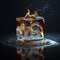 Conceptual image of an ice cube with fire or flames inside. abstract, creative, metaphoric and symbolic conceptual image. Ai