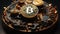 Conceptual image showing a bitcoin coin as the engine of a machine. Economic engine concept. Generative AI