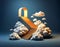 Conceptual image of stairway leading to open door in clouds. Generated by AI