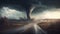 Conceptual image of tornado approaching the road. Generative AI