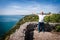 Conceptual image with very happy mature man in nature background