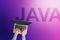Conceptual Java programming language with person with laptop