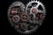 A conceptual photo-realistic image of an intricate mechanical heart, with detailed gears, cogs, and pistons, captured in a studio
