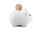 Conceptual Piggy Bank With Coin Deposit