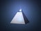 Conceptual pyramid design with light beam eye on top.