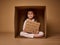 Conceptual studio shot for International Children`s Day. Child with advertising banner calling for the observance and protection