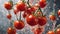 Conceptual Tomatoes Splash on Neutral Background