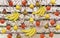 Conceptual tree with various fruits. Bananas, oranges, pears, on a decorative tree. Background from various fruits