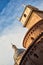 Conceptual vertical view of rotonda di san lorenzo and bell tower of Basilica in Mantua, Italy in day time with blue sky. Mantova