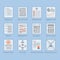 Conceptual web and paper document layouts icons set