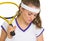 Concerned female tennis player with racket