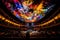 concert hall, filled with colorful and abstract visuals, matching the spirit of the music