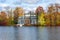 Concert Hall on the island of grand pond in autumn in Catherine park, Pushkin, Saint Petersburg, Russia