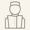 Concierge thin line icon. Hotel porter symbol, outline style pictogram on beige background. Bellboy in uniform sign for