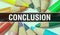 Conclusion concept banner with texture from colorful items of education, science objects and 1 september School supplies.