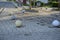 Concrete balls as a parking barriers in the residential area