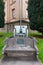 A concrete bench and cannon decorate the grounds of the Clatsop County Courthouse in Astoria, Oregon, USA