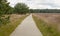 A concrete bicycle way leading thorugh the heathland of the hoge veluwe.