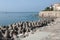 Concrete blocks tetrapod breakwater protect Ajaccio harbor