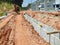 Concrete box culvert drain under construction at the construction site.