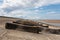 Concrete breakers on the beach at Leasowe Wirral June 2019