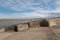 Concrete breakers on the beach at Leasowe Wirral June 2019