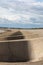 Concrete breakers on the beach at Leasowe Wirral June 2019