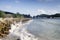 Concrete breakwater along the coastline to protect mainland from heavy waves