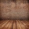 Concrete brick walls and wood floor for text and background