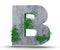 Concrete Capital Letter - B from which the vine grows, isolated on white background. 3D render Illustration