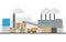 Concrete, cement factory. Industrial illustration with two machines. Editable.