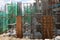 Concrete columns are formed using timber and plywood formwork.