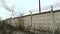 Concrete fence with barbed wire, abandoned with grass