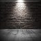 Concrete floor and brick wall with spot light illumination