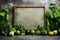 Concrete garden Frame of fresh greens with ample copy space