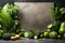 Concrete garden Frame of fresh greens with ample copy space